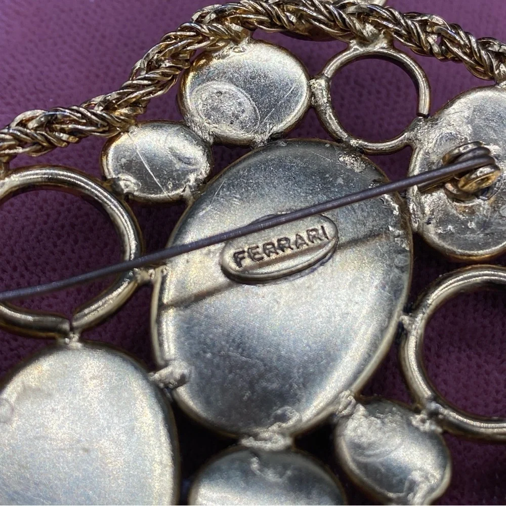 Vintage Signed FERRARI Massive Gripoix Mogul Jewel Tone Statement Brooch